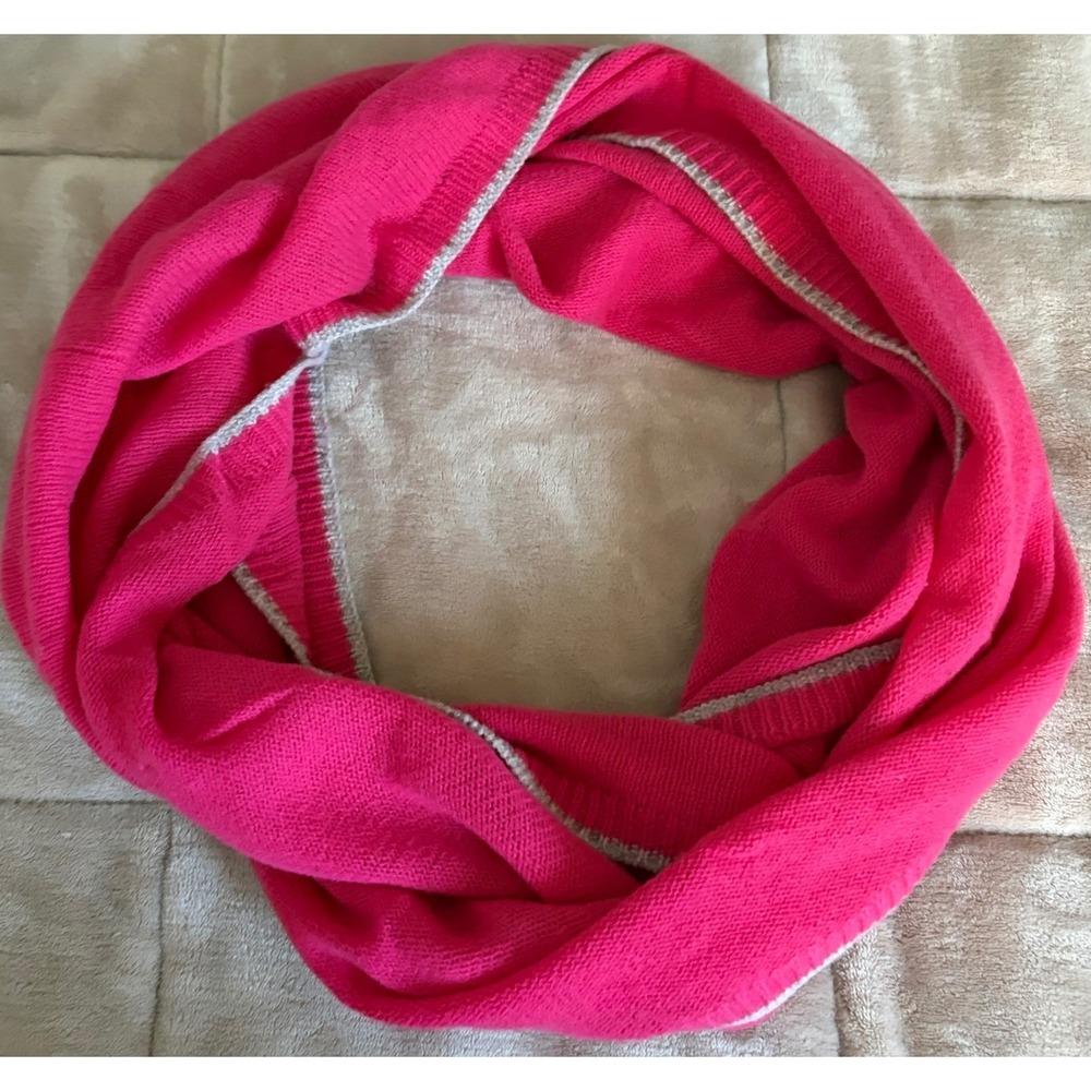Banana Republic Fine Cashmere Infinity‎ Scarf Pink Grey Trim